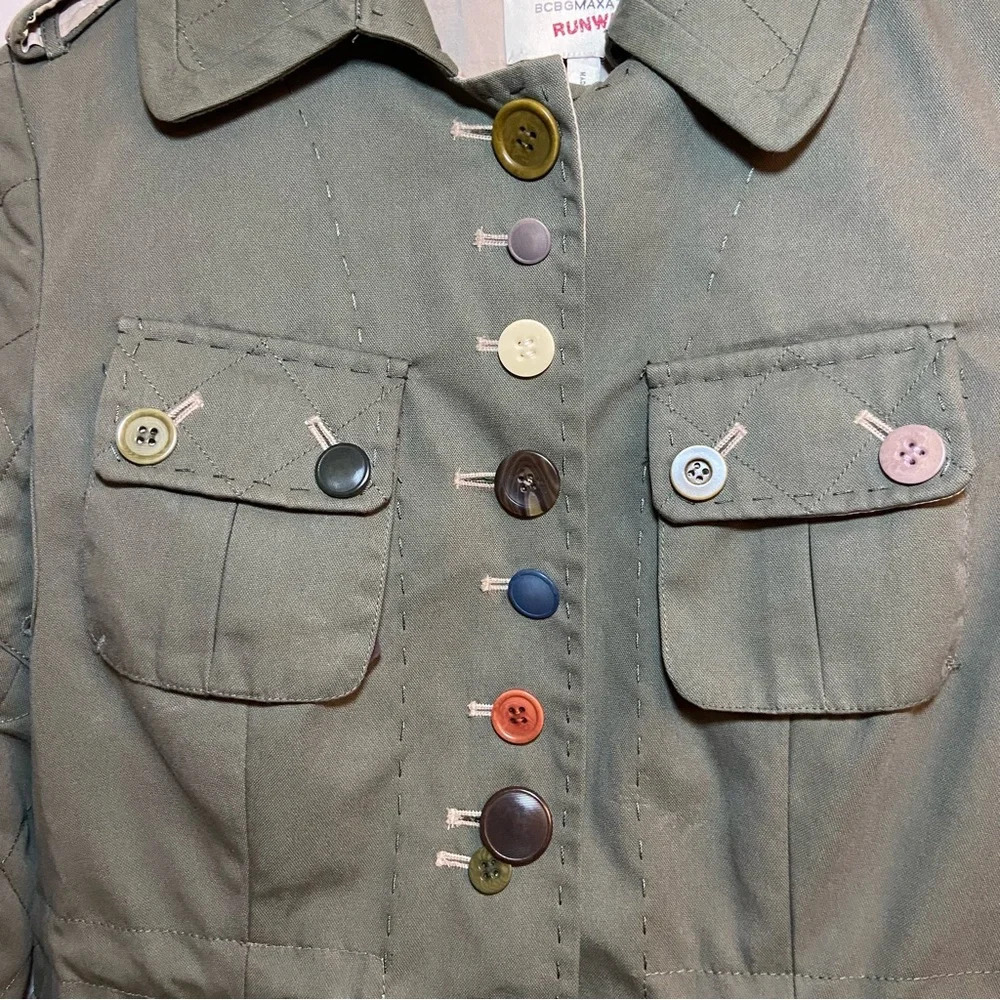 BCBGMAXAZRIA Runway Military Utility Jacket Y2K Grunge Boho Army Olive Green XS - Picture 5 of 16